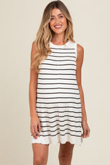 Ivory Striped Knit Pleated Maternity A-Line Mini Dress