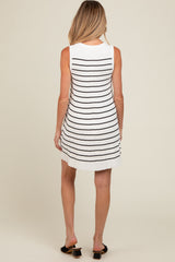 Ivory Striped Knit Pleated Maternity A-Line Mini Dress