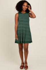 Forest Green Striped Knit Pleated Maternity A-Line Mini Dress