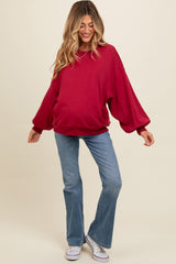 Burgundy Oversized Balloon Sleeve Maternity Sweatshirt