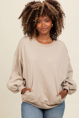 Light Taupe Oversized Balloon Sleeve Maternity Sweatshirt