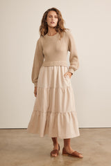 Beige Sweater Top Tiered Midi Dress