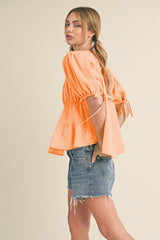 Peach Fuzz Tiered Shirring Puff Sleeve Top