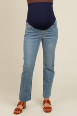 Blue Straight Raw Cut Maternity Jeans