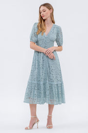 Light Teal Lace Button Down Midi Dress