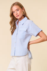 Blue Pin Stripe Short Sleeve Utility Button-Down