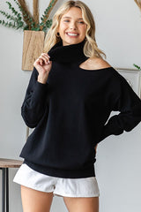 Black Cold Shoulder Turtle Neck Sweater