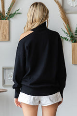 Black Cold Shoulder Turtle Neck Sweater