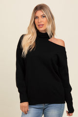 Black Cold Shoulder Turtle Neck Sweater