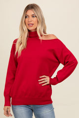 Red Cold Shoulder Turtle Neck Sweater