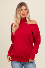 Red Cold Shoulder Turtle Neck Sweater