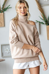 Beige Cold Shoulder Turtle Neck Sweater