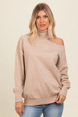 Beige Cold Shoulder Turtle Neck Sweater