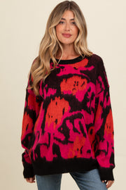 Fuchsia Abstract Fuzzy Knit Maternity Sweater