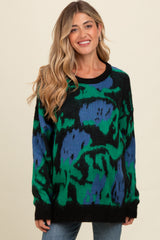 Green Abstract Fuzzy Knit Maternity Sweater