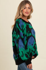 Green Abstract Fuzzy Knit Maternity Sweater