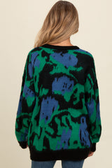 Green Abstract Fuzzy Knit Maternity Sweater