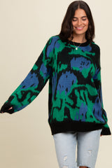 Green Abstract Fuzzy Knit Sweater