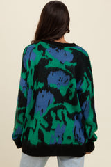 Green Abstract Fuzzy Knit Sweater