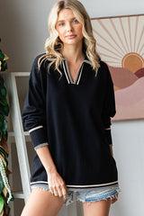 Black Contrast Trim Collared Sweater