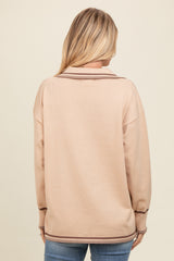 Beige Contrast Trim Collared Sweater