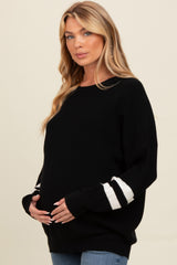 Black Striped Sleeve Relaxed Fit Maternity Sweater