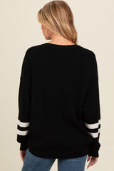 Black Striped Sleeve Relaxed Fit Maternity Sweater