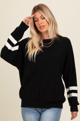 Black Striped Sleeve Relaxed Fit Maternity Sweater