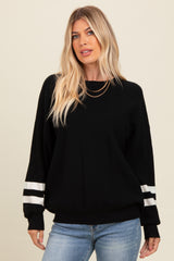 Black Striped Sleeve Relaxed Fit Sweater