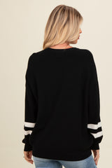 Black Striped Sleeve Relaxed Fit Sweater