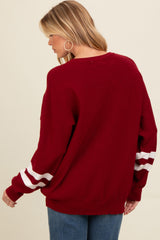 Burgundy Striped Sleeve Relaxed Fit Maternity Sweater