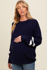 Navy Striped Sleeve Relaxed Fit Maternity Sweater