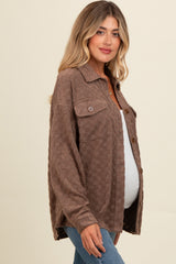 Brown Checker Plaid Button Down Maternity Shirt