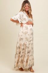 Cream Floral Deep V-Neck Maternity Maxi Dress