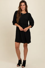 Black Knit Ruffle Trim Dress