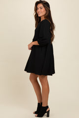 Black Knit Ruffle Trim Dress