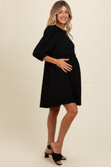 Black Knit Ruffle Trim Maternity Dress