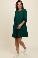 Forest Green Knit Ruffle Trim Dress