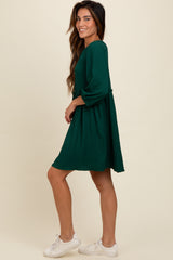 Forest Green Knit Ruffle Trim Dress