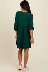 Forest Green Knit Ruffle Trim Dress