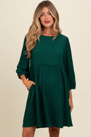 Forest Green Knit Ruffle Trim Maternity Dress