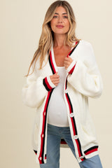 Ivory Contrast Border Open Maternity Cardigan