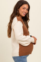 Brown Colorblock Sleeve Maternity Sweater