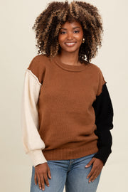 Brown Colorblock Sleeve Sweater