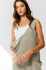 Olive Oversize Tank Textured Knit Jumpsuit With Pockets