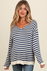 Navy Striped Relaxed Fit V-Neck Maternity Sweater