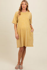 Yellow Rhinestone Mineral Washed Maternity T-Shirt Dress