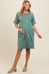 Teal Rhinestone Mineral Washed Maternity T-Shirt Dress