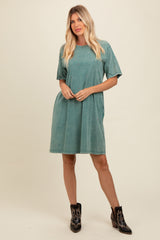 Teal Rhinestone Mineral Washed T-Shirt Dress