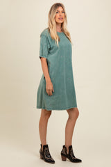 Teal Rhinestone Mineral Washed T-Shirt Dress